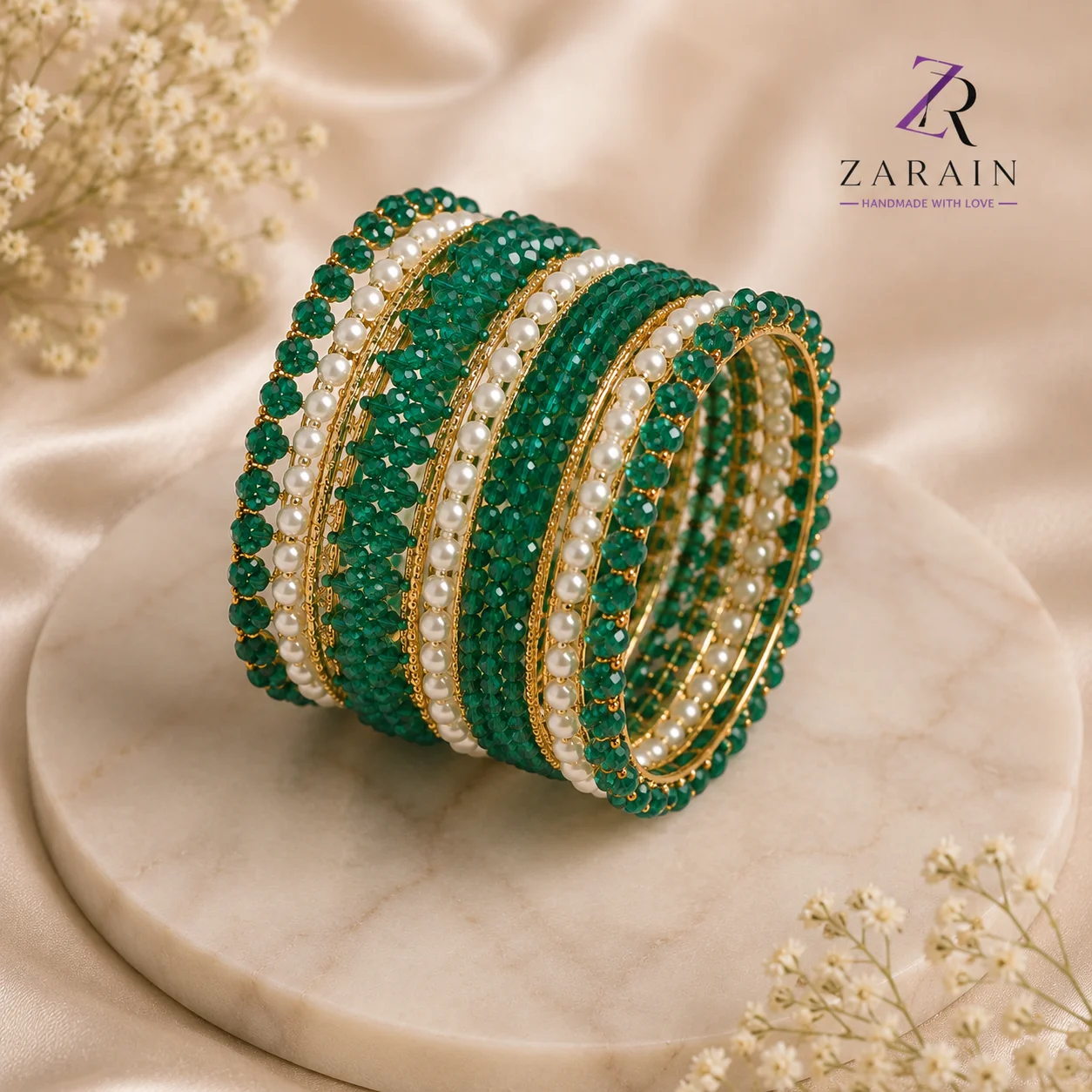 Emerald Blossom Crystal Bangle